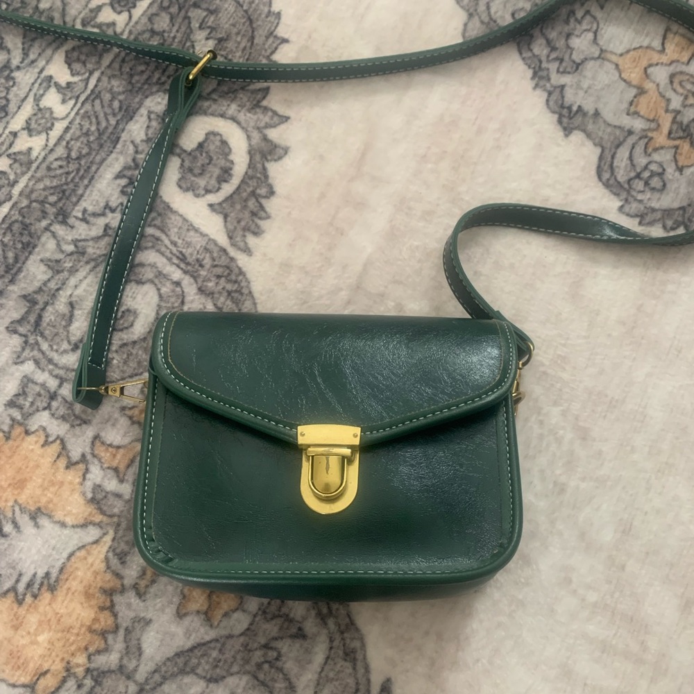 Green Vegan Leather Crossbody Bag